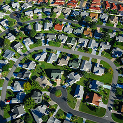 bird's eye view of suburban development